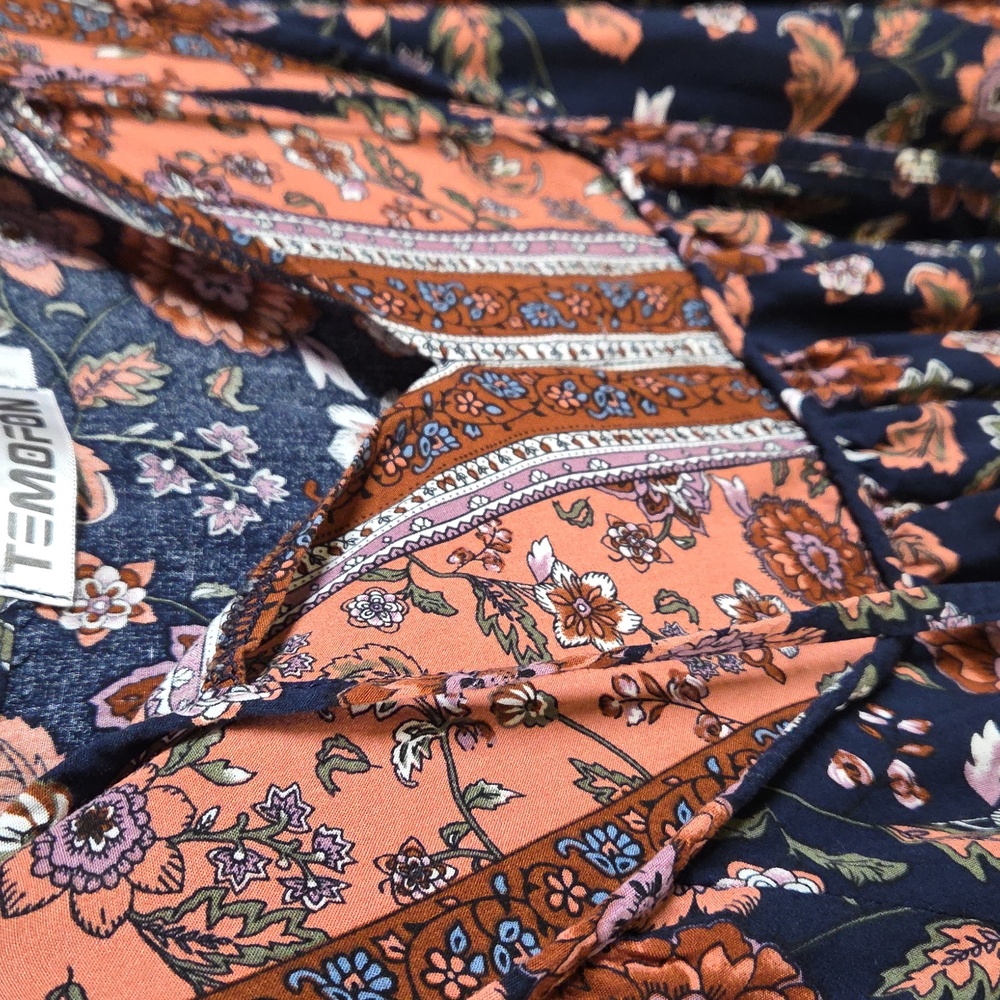 Temofon Floral Boho Mini Dress - Blue and Pink Lot Size M - Picture 4 of 5